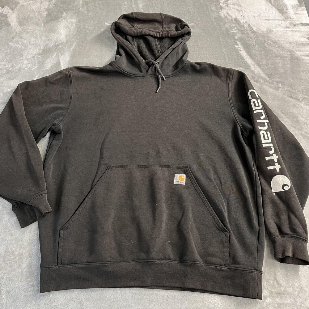 Carhartt Hoodie Mens XL Sleeve Logo Pullover Sweatshirt Holes Faded Workwear